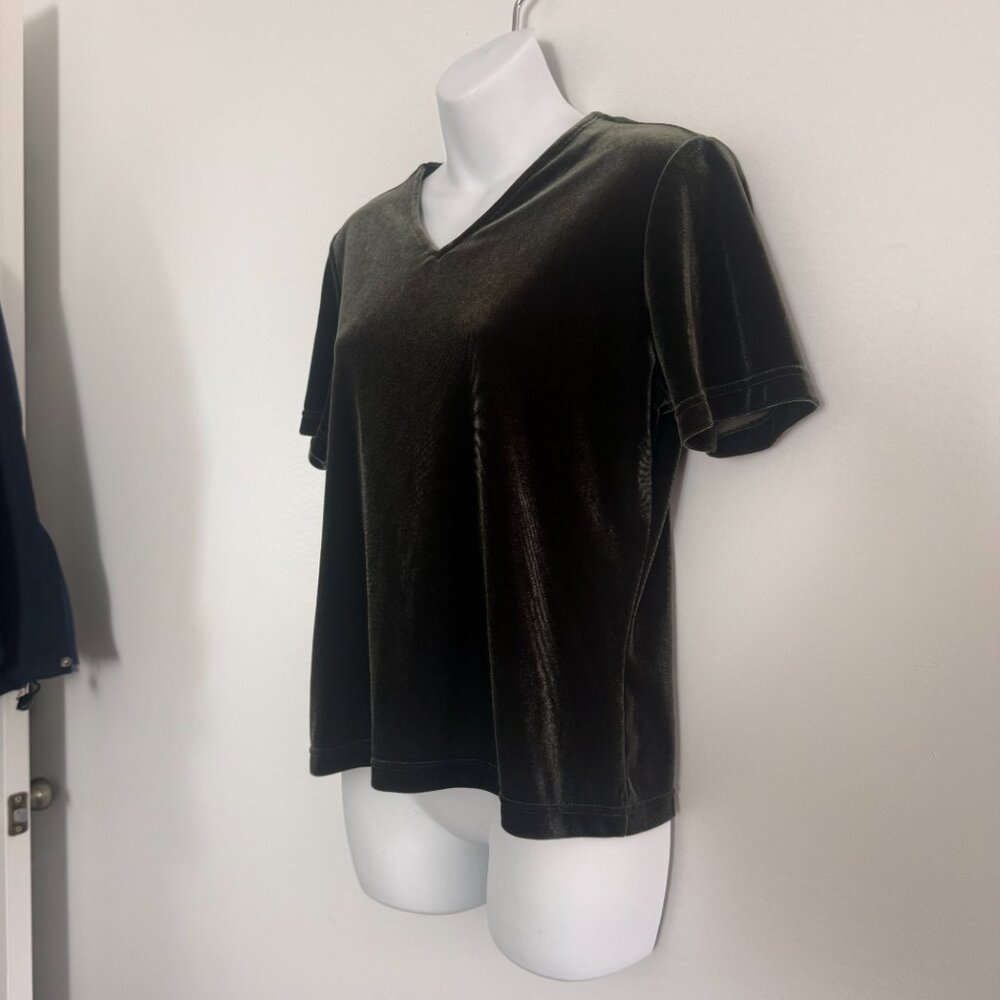 Y2K Olive Green Velvet Top | Kathie Lee Collection | V-Neck | Size M - Picture 3 of 8